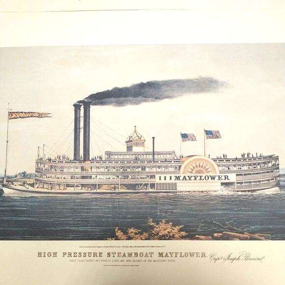 4 Currier And Ives The River Lithograph Prints Mississippi Steamboat Mayflower - Picture 3 of 15